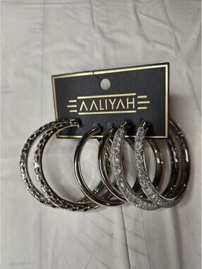 Set of 6 Silver Tone Hoop Earrings